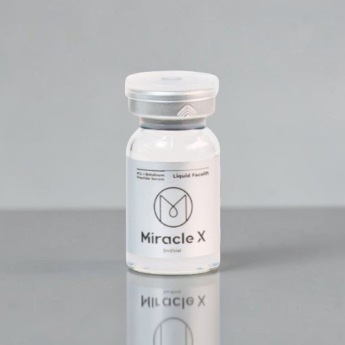 DIY Skincare Lab Miracle X skin booster vial containing 2ml of PCL and peptide serum for facial structural renewal.