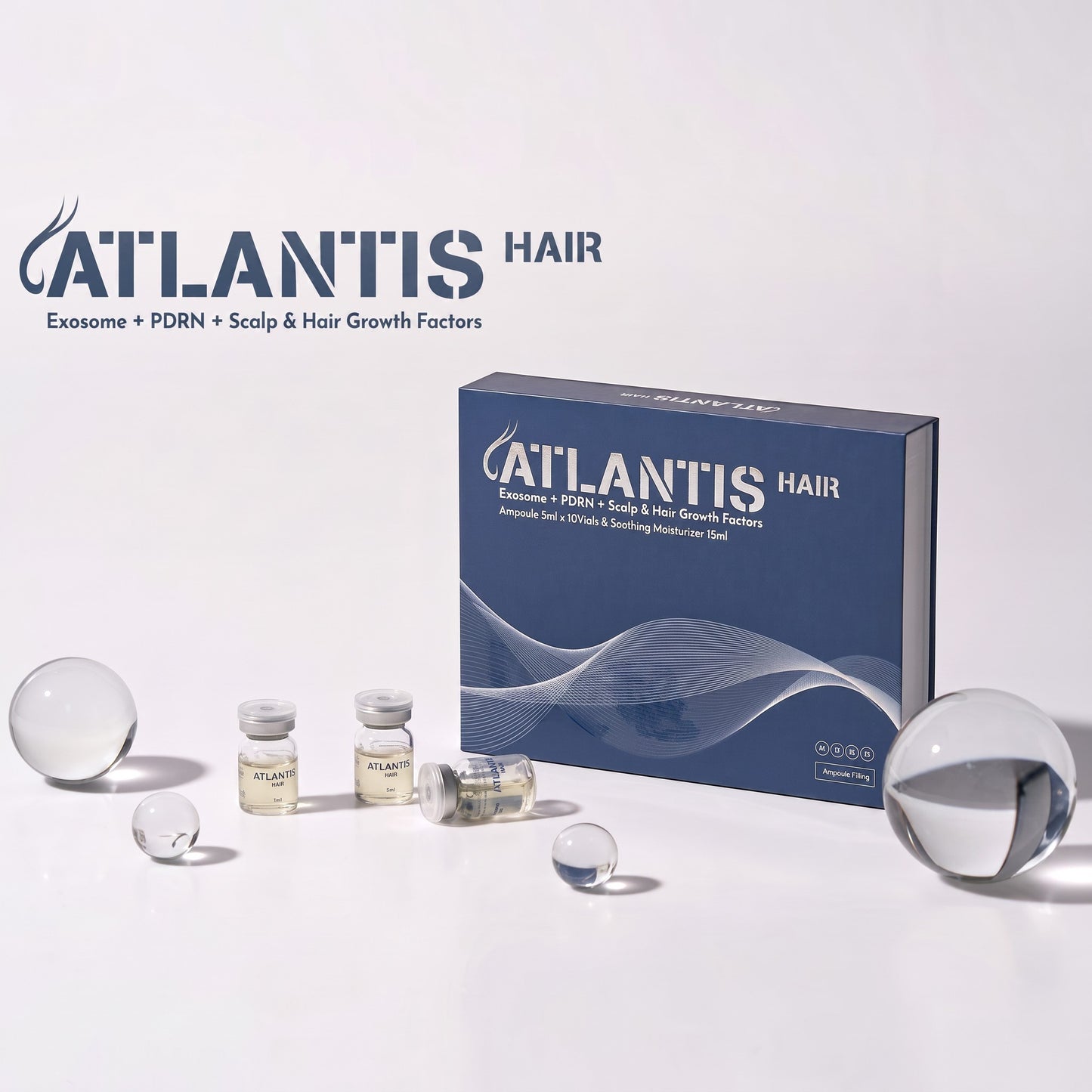 DIY Skincare Lab Atlantis Hair advanced scalp solution kit with vials and soothing moisturizer in a blue box