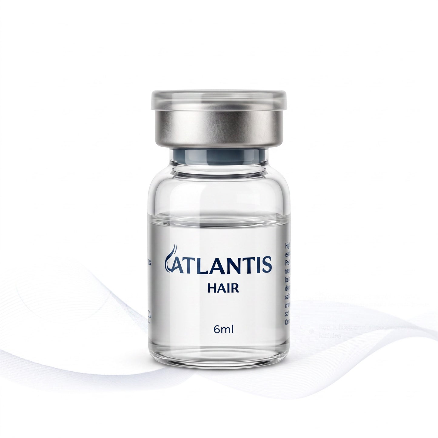 DIY Skincare Lab™ Atlantis Hair advanced scalp solution vial featuring a clear glass bottle with silver cap.