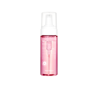 DIY Skincare Lab™ Wonder Ceramide Mochi Gentle Foam Cleanser in a 150ml clear pink bottle with a white pump dispenser.