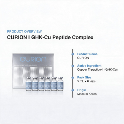 DIY Skincare Lab™ CURION GHK-Cu peptide complex set featuring six 5ml vials and a silver product box.