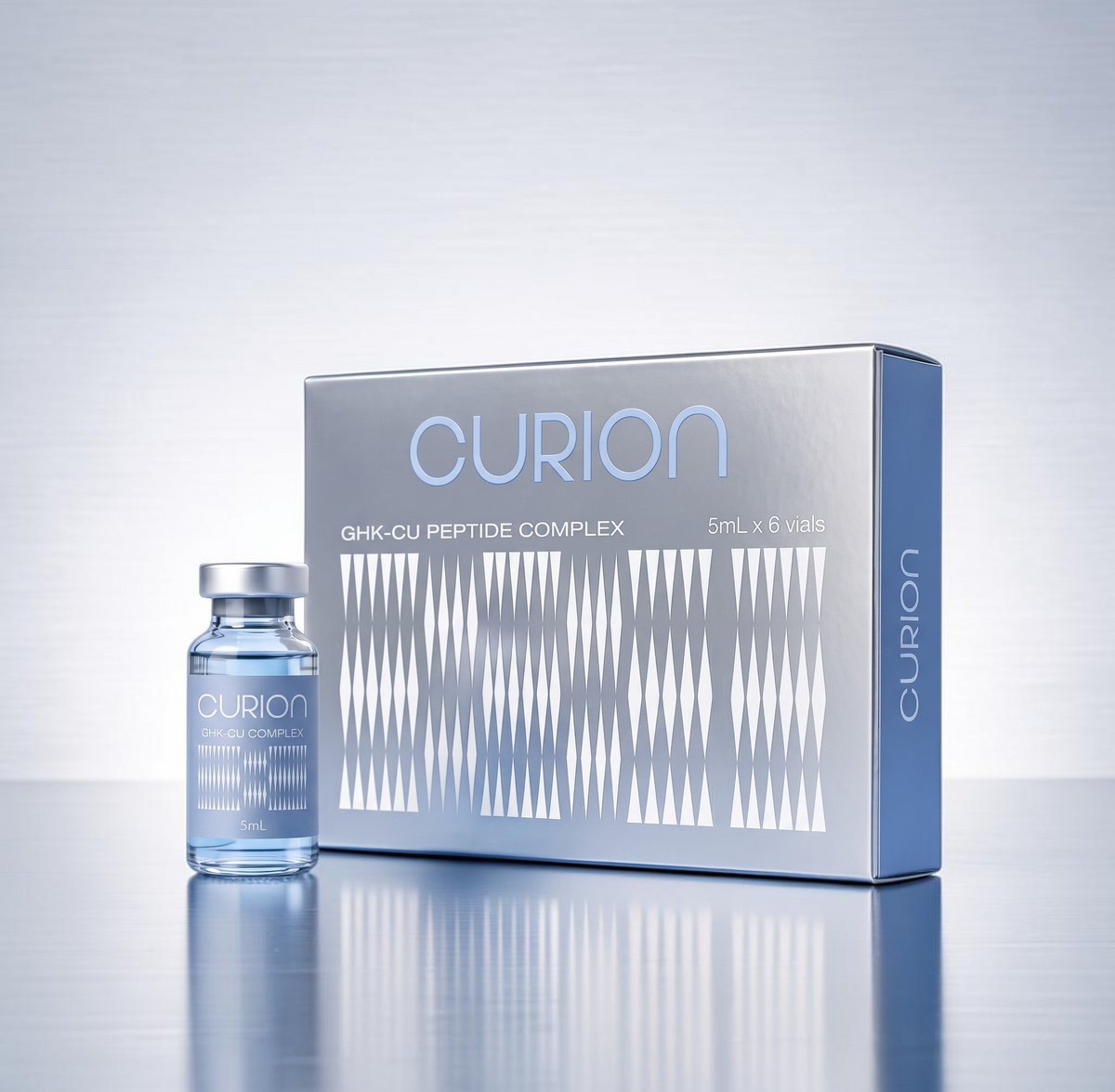 DIY Skincare Lab™ CURION GHK-Cu bio-revitalizing peptide complex set with one 5ml vial and a six-vial storage box.
