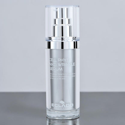 DIY Skincare Lab™ ECLADO Cell Phyto Anti-Wrinkle Serum in a sleek silver pump bottle for facial rejuvenation.