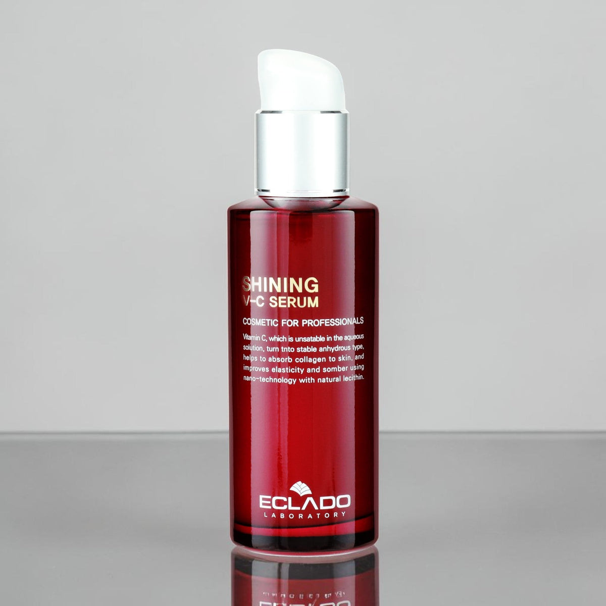 DIY Skincare Lab™ ECLADO Shining V-C Serum in a dark red bottle for brightening and hyperpigmentation treatment.