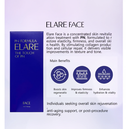 DIY Skincare Lab™ Elare Face skin booster box with benefits infographic showing regeneration, elasticity, and hydration