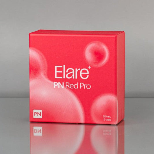 DIY Skincare Lab™ Elare RED PRO skin booster set in a vibrant red box containing five 5ml vials for hydration.