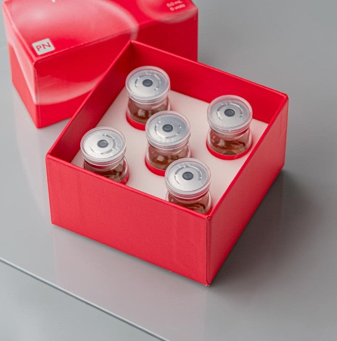 DIY Skincare Lab™ Elare RED PRO skin booster set featuring five small vials in a vibrant red presentation box.