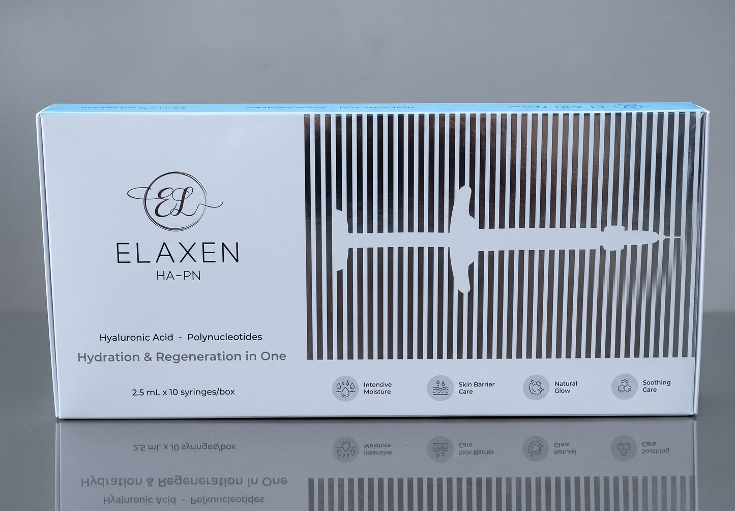 DIY Skincare Lab™ Elaxen HA-PN skin revitalization box featuring a white and silver syringe graphic design.