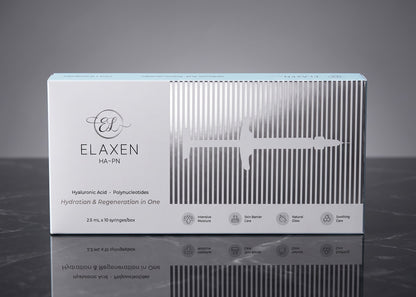 DIY Skincare Lab™ Elaxen HA-PN skin revitalization box featuring silver syringe graphic and hyaluronic acid details.