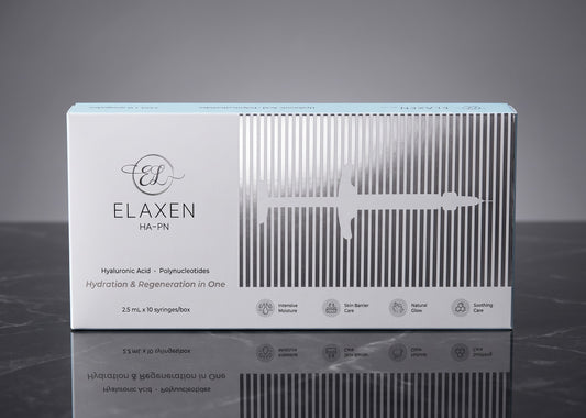 DIY Skincare Lab™ Elaxen HA-PN skin revitalization box featuring silver syringe graphic and hyaluronic acid details.