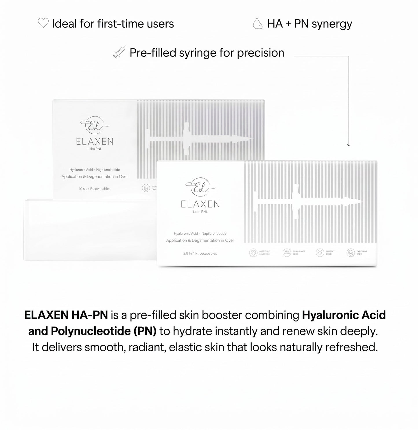 DIY Skincare Lab™ Elaxen HA-PN skin booster boxes featuring hyaluronic acid and polynucleotide formula for hydration.