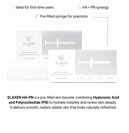 DIY Skincare Lab™ Elaxen HA-PN skin booster boxes featuring hyaluronic acid and polynucleotide formula for hydration.