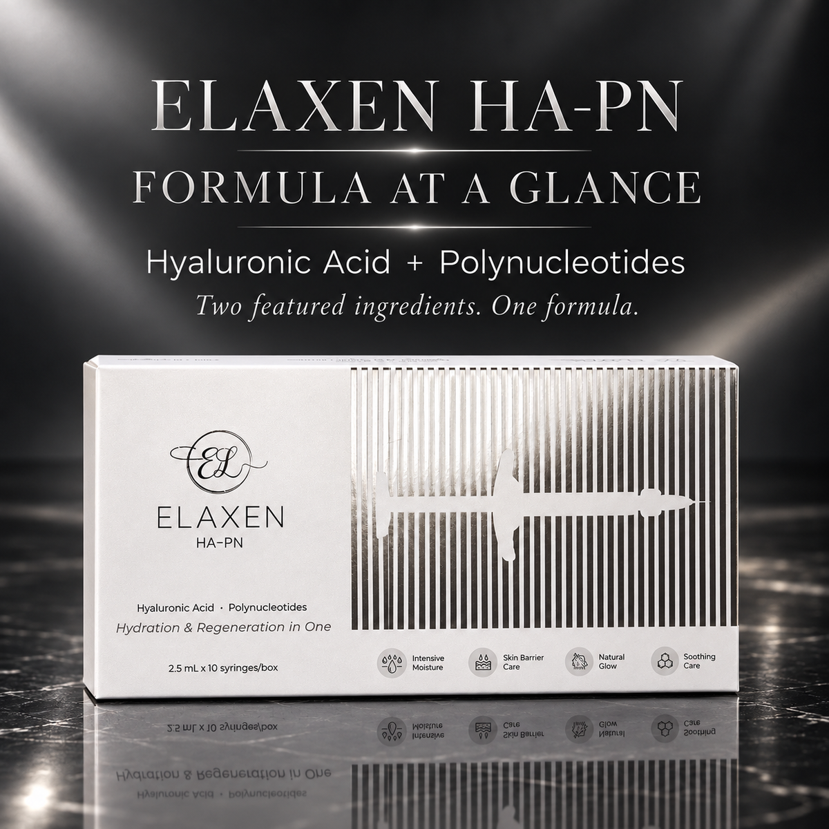 DIY Skincare Lab ELAXEN HA-PN bio-revitalizing skin complex box featuring hyaluronic acid and polynucleotides.