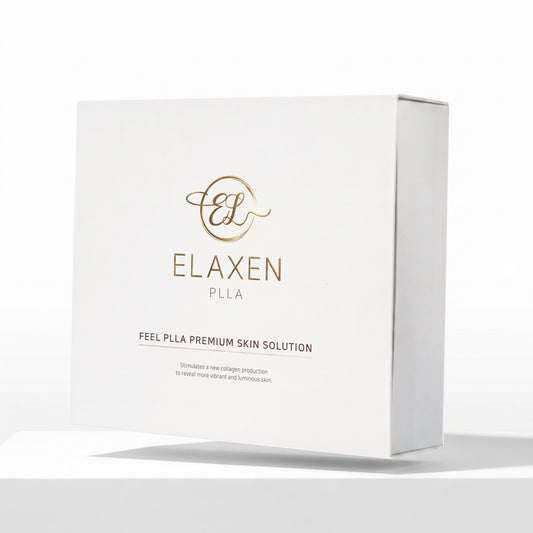 DIY Skincare Lab™ Elaxen PLLA premium skin solution box featuring elegant white packaging with gold branding.