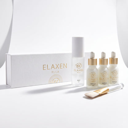 DIY Skincare Lab™ Elaxen PLLA mask set with ampoule bottles, mist, and applicator brush for collagen restoration.