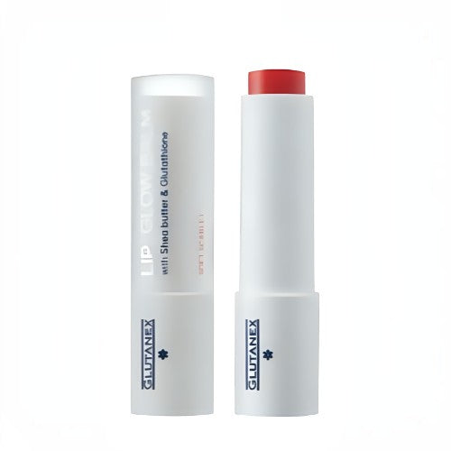 DIY Skincare Lab™ Glutanex Lip Glow Balm in Scarlet with a white tube and vibrant red tinted lip treatment