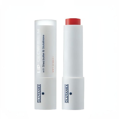 DIY Skincare Lab™ Glutanex Lip Glow Balm in Scarlet with a white tube and vibrant red tinted lip treatment