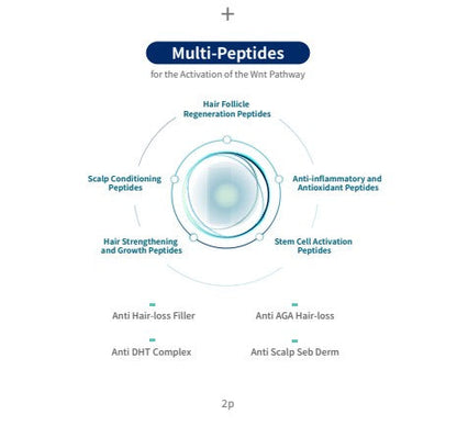 DIY Skincare Lab™ Hairiz 3D Exo scalp care infographic showing peptide functions for hair follicle and scalp health
