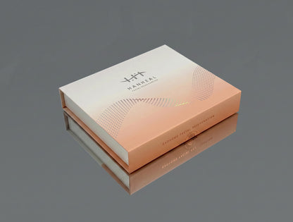DIY Skincare Lab™ HANHEAL Exosome Facial Rejuvenation box in a gradient peach and white design on a reflective surface.