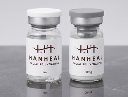 DIY Skincare Lab™ HANHEAL Exosome Facial Rejuvenation set featuring a 5ml liquid ampoule and 100mg powder vial.