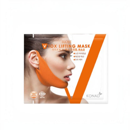 DIY Skincare Lab™ ILOJE V-Tox lifting hydrogel chin and jawline mask packaging featuring a model wearing the mask