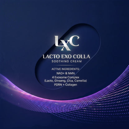 DIY Skincare Lab™ LXC Lacto Exo Colla Soothing Cream featuring NAD+, NMN, 4-exosome complex, PDRN, and collagen.