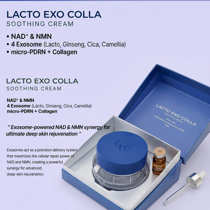 DIY Skincare Lab™ LXC Lacto Exo Colla Soothing Cream kit with NAD+ NMN powder, exosome cream, and mixing spatula.
