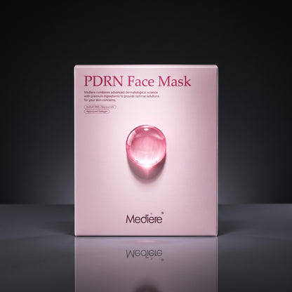 DIY Skincare Lab™ Mediere PDRN hydrogel face mask box in soft pink with a glossy pink droplet graphic on the front.