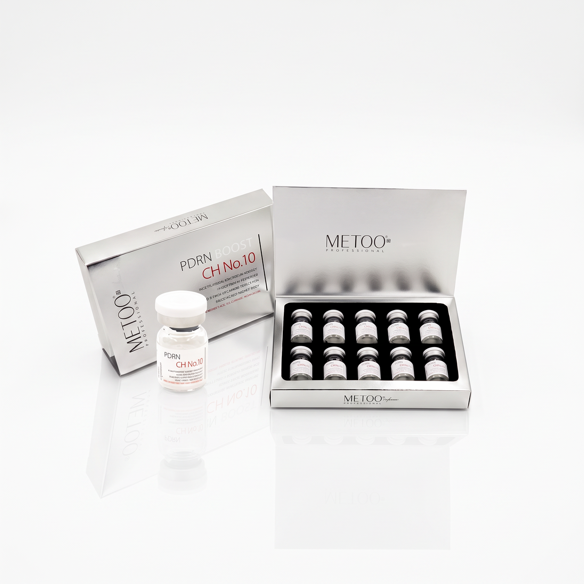 DIY Skincare Lab™ MeToo Healer PDRN Boost CH No. 10 set with ten vials and silver packaging for skin revitalization.