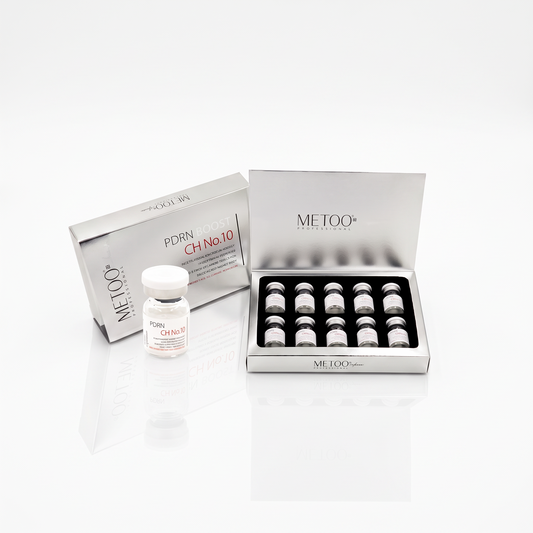 DIY Skincare Lab™ MeToo Healer PDRN Boost CH No. 10 set with ten vials and silver packaging for skin revitalization.