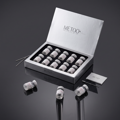 DIY Skincare Lab™ MeToo Healer PDRN Boost CH No. 10 set with ten glass vials and applicators in a silver box.