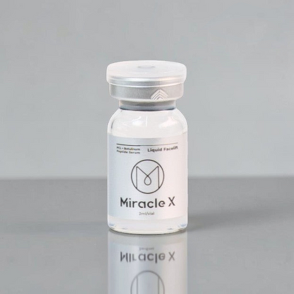 DIY Skincare Lab Miracle X skin booster vial containing 2ml of PCL and peptide serum for facial structural renewal.