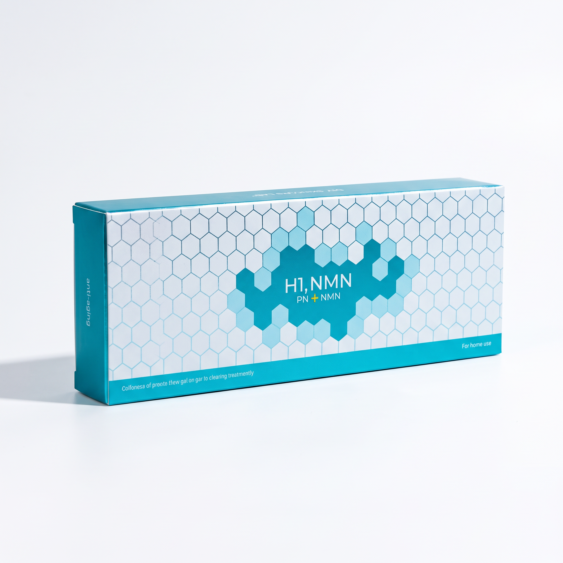 DIY Skincare Lab HI, NMN PN 4% anti-aging skin booster box with a blue and white hexagonal pattern design.