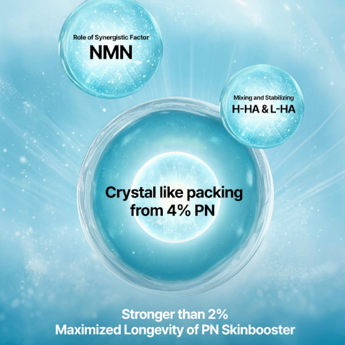 DIY Skincare Lab™ HI, NMN PN 4% skin booster graphic showing polynucleotide, NMN, and hyaluronic acid molecular structure.