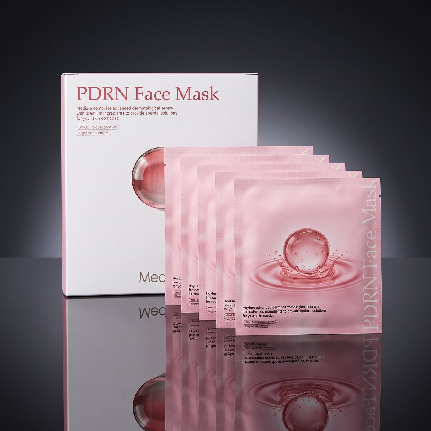 DIY Skincare Lab Mediere PDRN hydrogel face mask set in pink packaging for intense hydration and skin renewal.