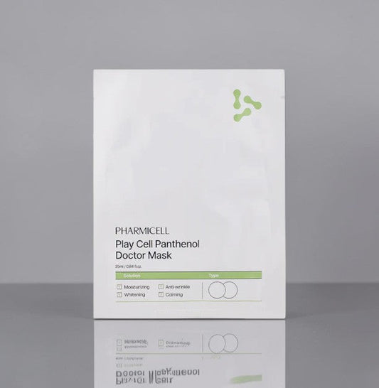 DIY Skincare Lab™ Pharmicell Play Cell Panthenol Smoothing sheet mask in white packaging for hydrated skin.
