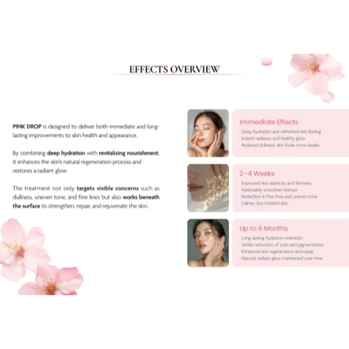 DIY Skincare Lab™ Pink Drop skin booster effects overview infographic showing model results over six months