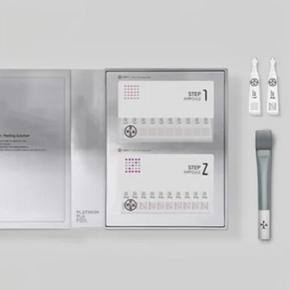 DIY Skincare Lab™ Platinum PLA Peel kit with two-step ampoules and application brush for professional facial treatment.