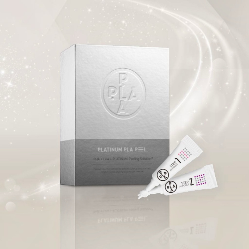 DIY Skincare Lab™ Platinum PLA Peel box set with Step 1 and Step 2 ampoules for professional-grade facial exfoliation.