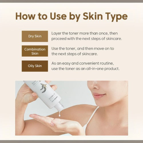 DIY Skincare Lab™ infographic showing how to use rice toner for dry, combination, and oily skin types.