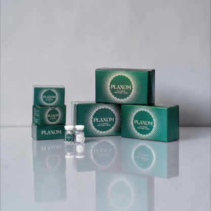 DIY Skincare Lab™ Selastin Plaxom dermal rejuvenation complex set with green boxes and two small treatment vials.