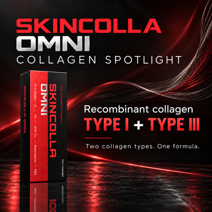 DIY Skincare Lab SKINCOLLA OMNI collagen complex box featuring type I and III collagen for skin rejuvenation.