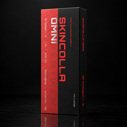 DIY Skincare Lab™ SKINCOLLA OMNI bio-revitalizing complex box in black and red packaging for skin rejuvenation.