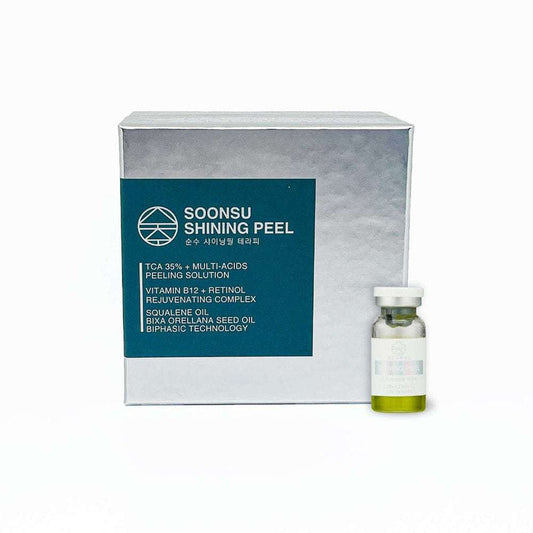 DIY Skincare Lab™ Soonsu Shining Peel 6ml vial and silver box featuring TCA 35% and vitamin B12 rejuvenating formula
