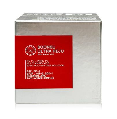 DIY Skincare Lab™ Soonsu Ultra Reju skin rejuvenating solution box with red and silver metallic packaging