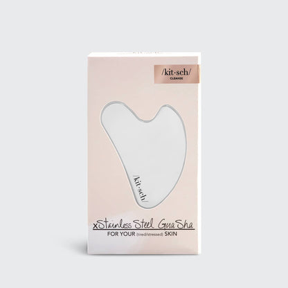 DIY Skincare Lab™ stainless steel gua sha tool in its branded packaging for facial massage and lymphatic drainage.