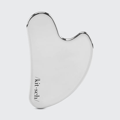 DIY Skincare Lab™ stainless steel gua sha tool for facial massage and lymphatic drainage with a smooth silver finish