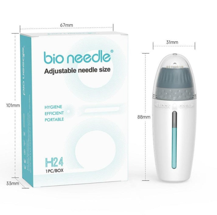 DIY Skincare Lab Bio Needle H24 adjustable derma stamp with integrated ampoule system for enhanced product delivery.