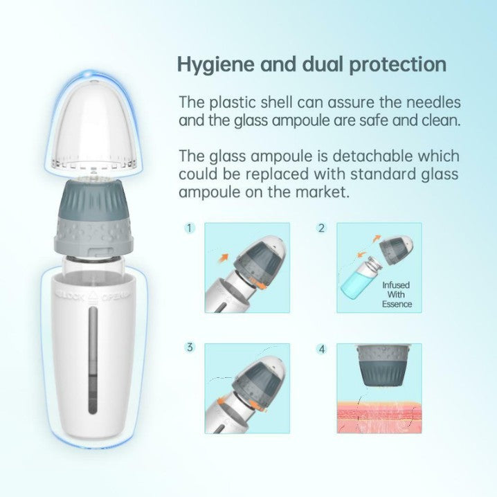 DIY Skincare Lab H24 derma stamp with adjustable depth and integrated ampoule system for enhanced product delivery.