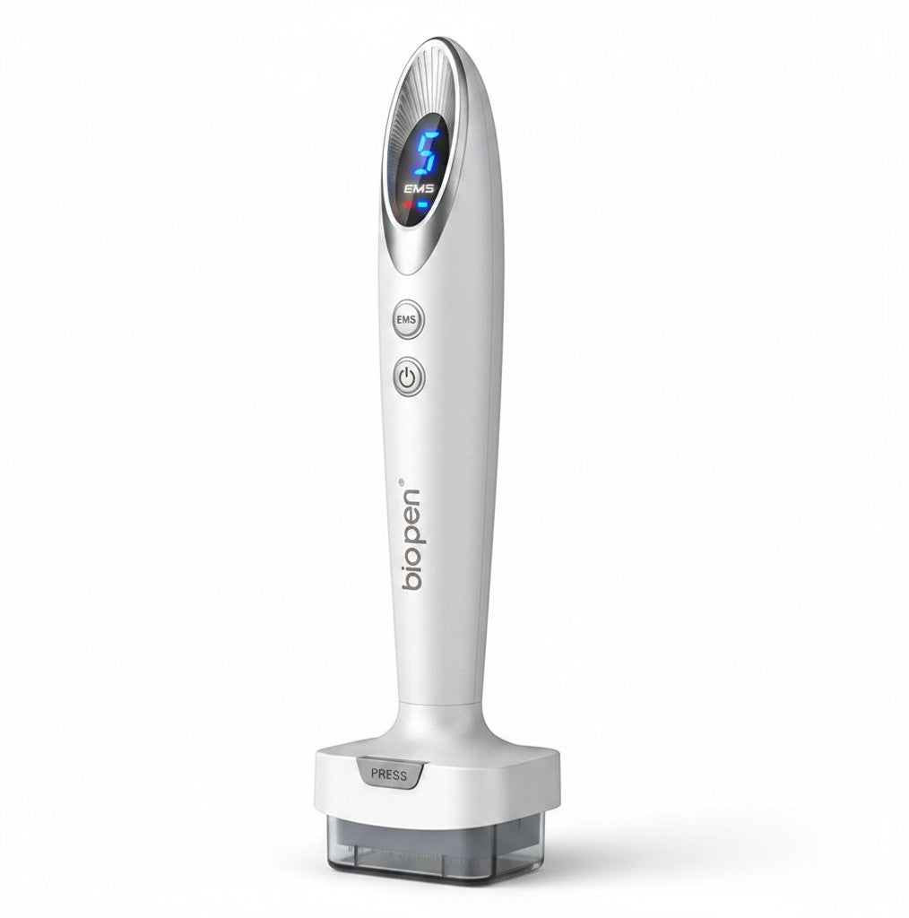 DIY Skincare Lab Bio Pen Bio6 electric microneedling stamp with LED and vibration for skin and scalp revitalization.